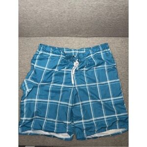 OP Ocean Pacific Swim Trunks Men's XL(40-42) Blue Check Drawstring Board Shorts‎